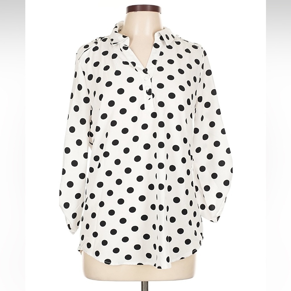 Adrienne Vittadini Black and White Polka Dot Blouse - Size Small - NWT